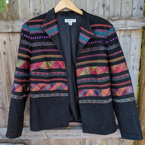 Coldwater Creek Open Jacket Plaid Stripe Denim 14